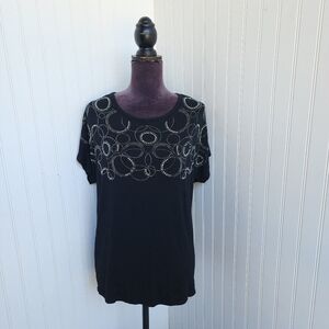 Julia Black Women's Rhinestone Short Sleeve Shirt Stretch Top S/M